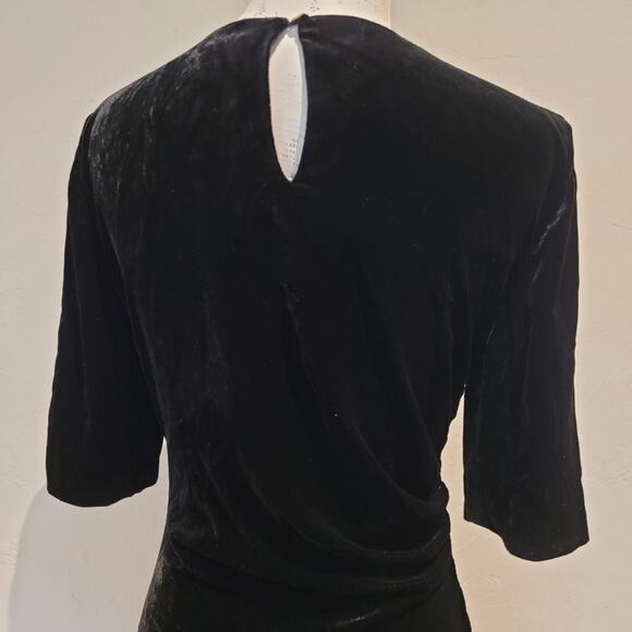 LK Bennett "Dr Kara" Black Velvet Ruched Round Neck Midi Dress Silk Blend US 4 - Picture 8 of 13